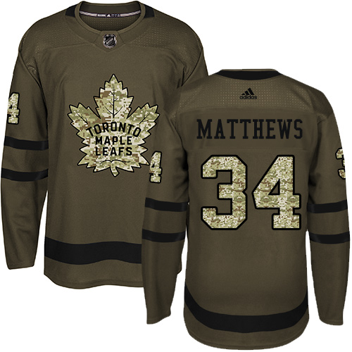 Adidas Maple Leafs #34 Auston Matthews Green Salute to Service Stitched Youth NHL Jersey